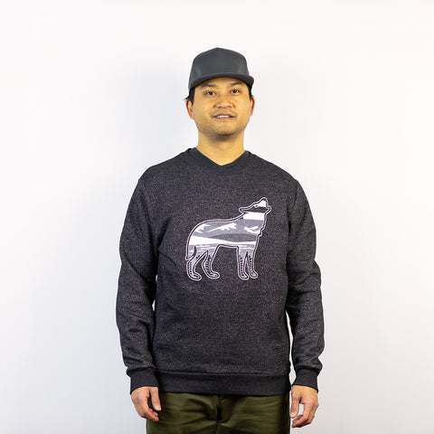Wolf Print Unisex Marled Crewneck